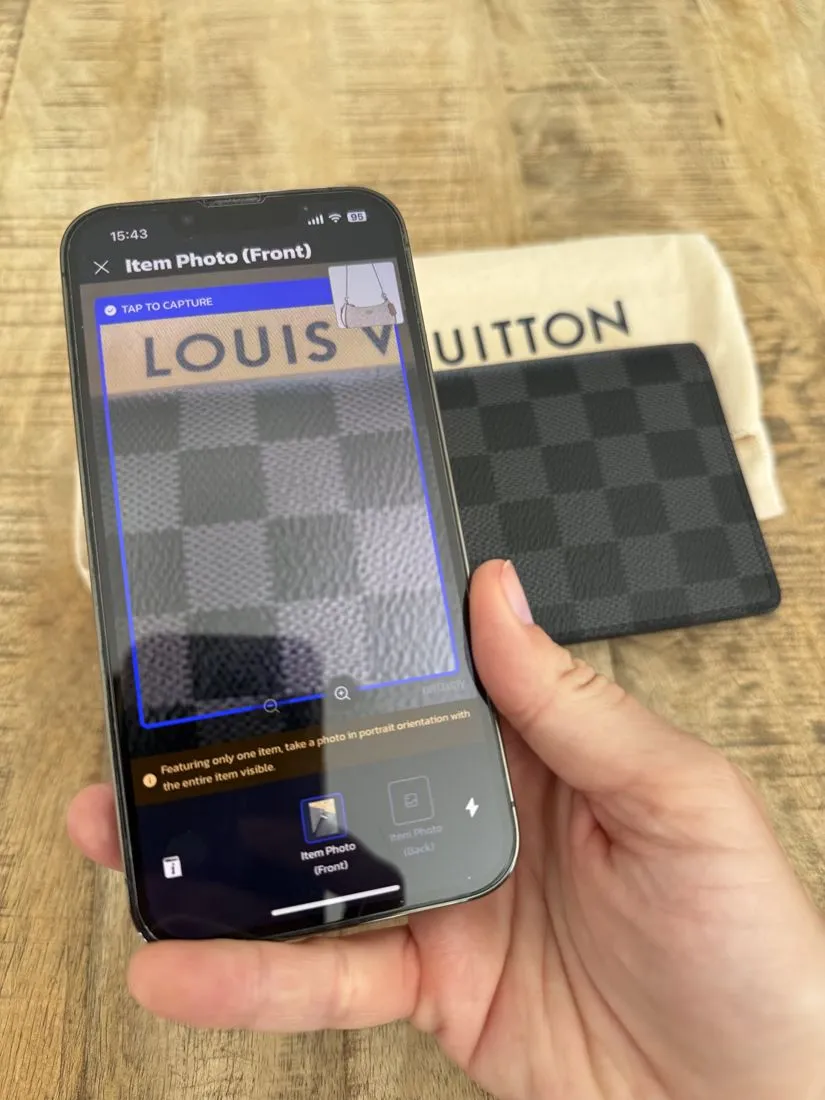 Photographing a Louis Vuitton wallet in the Verity app