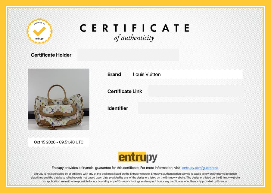 Сертификат Entrupy: Louis Vuitton, сумка, 15 октября