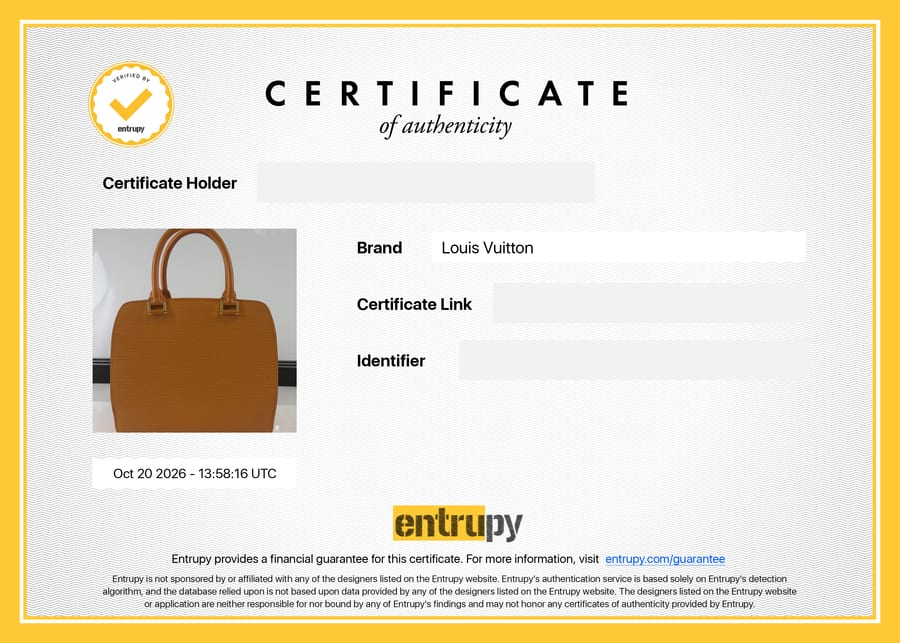 Сертификат Entrupy: Louis Vuitton, сумка, 20 октября