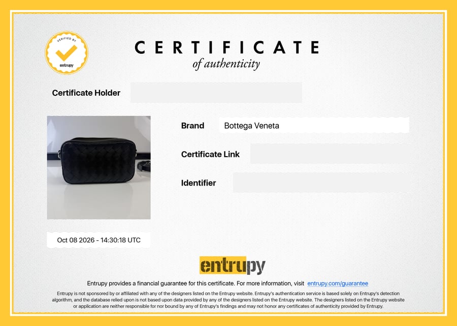 Сертификат Entrupy: Bottega Veneta, сумка, 8 октября