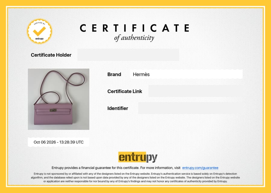 Сертификат Entrupy: Hermès, сумка, 7 октября