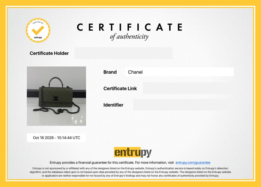 Сертификат Entrupy: Chanel, сумка, 16 октября