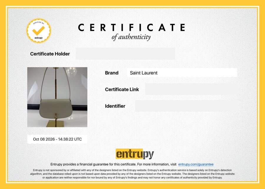 Сертификат Entrupy: Saint Laurent, сумка, 8 октября
