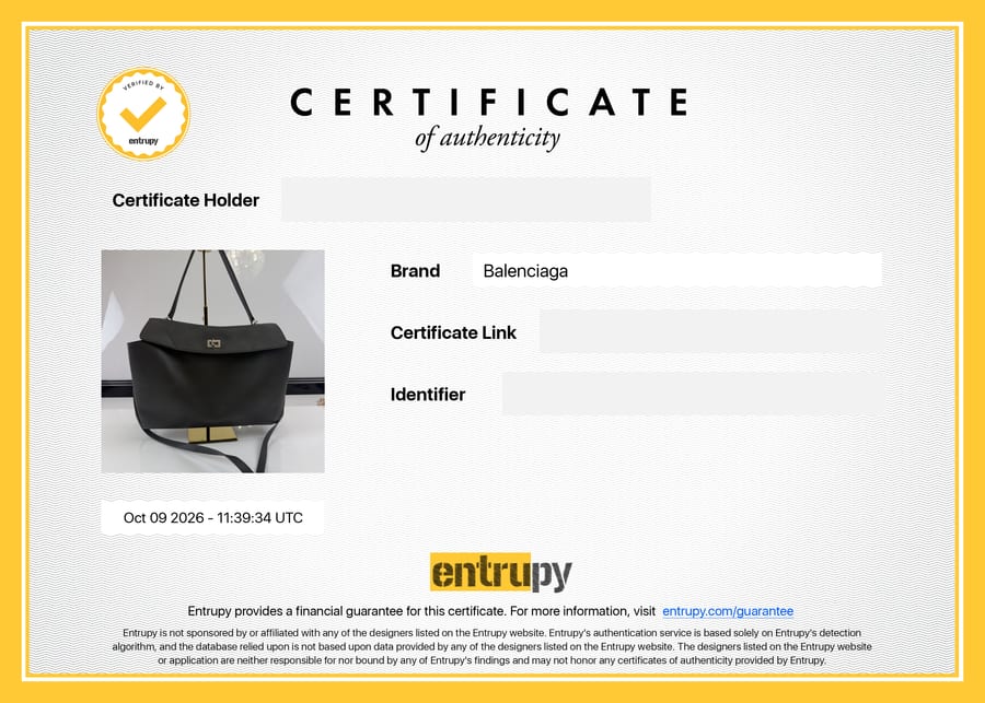 Сертификат Entrupy: Balenciaga, сумка, 9 октября