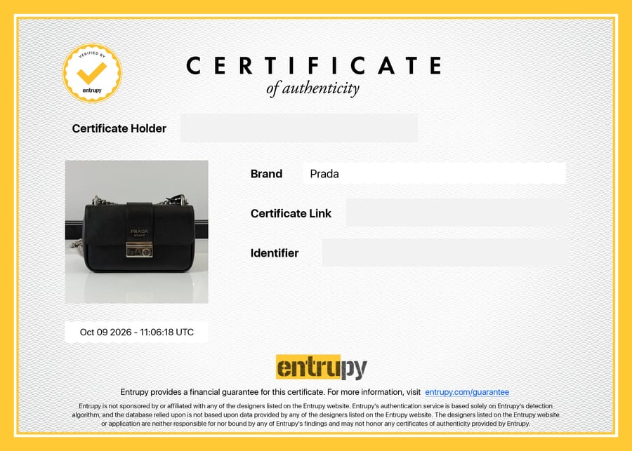 Сертификат Entrupy: Prada, сумка, 9 октября