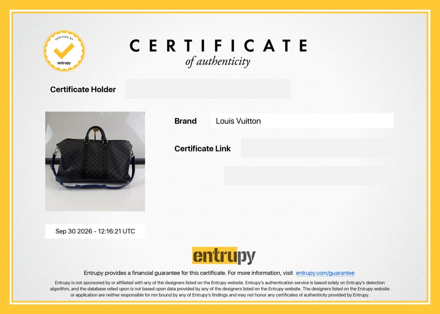 Сертификат Entrupy: Louis Vuitton, сумка, 30 сентября