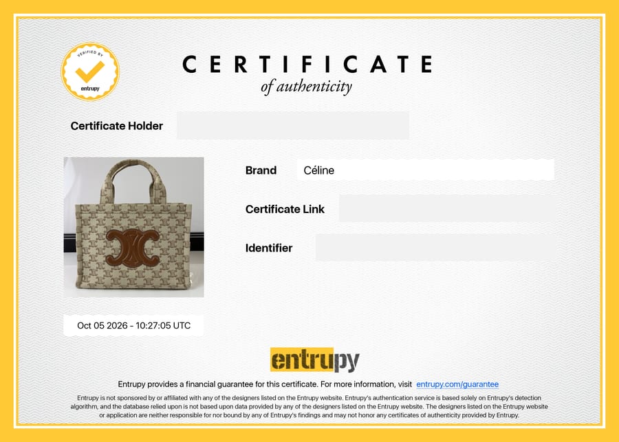 Сертификат Entrupy: Celine, сумка, 5 октября