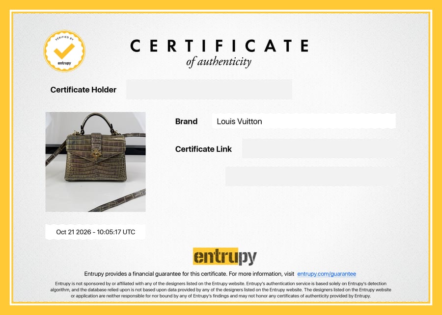 Сертификат Entrupy: Louis Vuitton, сумка, 21 октября