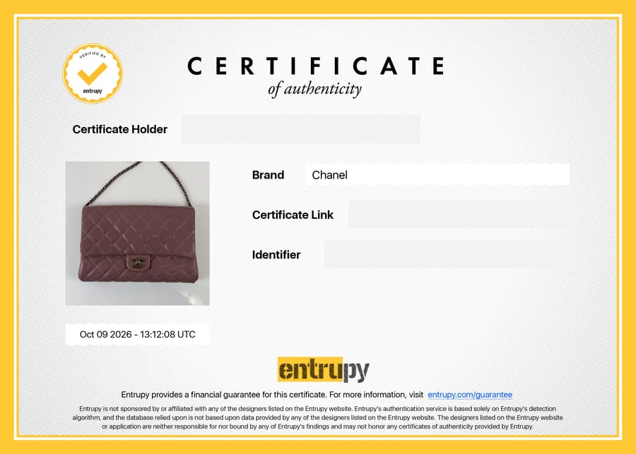 Сертификат Entrupy: Chanel, сумка, 9 октября